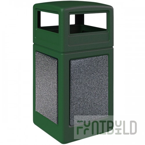 Commercial Zone 720426K StoneTec 42 Gallon Square Forest Green Decorative Trash Can with Pepperstone Panels and Dome Lid