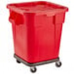 Rubbermaid® BRUTE 28 Gallon Red Square Trash Can with Lid and Dolly