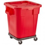 Rubbermaid® BRUTE 28 Gallon Red Square Trash Can with Lid and Dolly