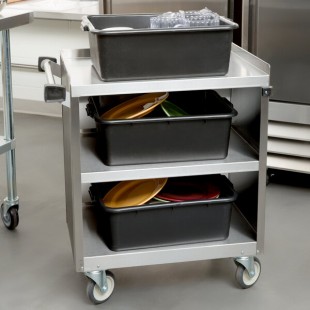 Lakeside 822B 3 Shelf Heavy Duty Stainless Steel Utility Cart with Enclosed Base and Black Finish - 19 1/2 Lakeside 822B 3 Shelf Heavy Duty Stainless Steel Utility Cart with Enclosed Base and Black Finish - 19 1/2