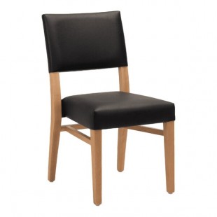 QA Group Natural Beech Wood Stackable Chair with Black Faux Leather Seat and Back QA Group Natural Beech Wood Stackable Chair with Black Faux Leather Seat and Back