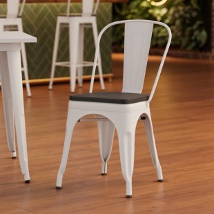 Lancaster Table & Seating Alloy Pearl White Indoor Cafe Chair with Black Wood Seat