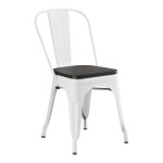 Lancaster Table & Seating Alloy Pearl White Indoor Cafe Chair with Black Wood Seat Lancaster Table & Seating Alloy Pearl White Indoor Cafe Chair with Black Wood Seat