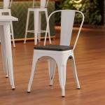 Lancaster Table & Seating Alloy Pearl White Indoor Cafe Chair with Black Wood Seat Lancaster Table & Seating Alloy Pearl White Indoor Cafe Chair with Black Wood Seat