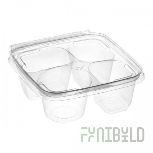 Inline Plastics Safe-T-Fresh 17.9 oz. Tamper-Resistant, Tamper-Evident Square Hinged 4-Compartment Deep Snack Container - 252/Case