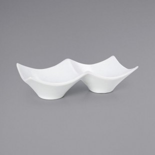 Front of the House Origami 4 oz. Bright White 2-Compartment Porcelain Ramekin - 6/Case Front of the House Origami 4 oz. Bright White 2-Compartment Porcelain Ramekin - 6/Case