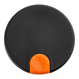 TableCraft 12671 Black Plastic Lid with Orange / Decaf Thumb Press for 17 oz. Coffee Carafe