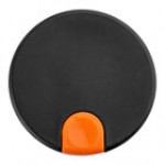 TableCraft 12671 Black Plastic Lid with Orange / Decaf Thumb Press for 17 oz. Coffee Carafe