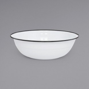 Crow Canyon Home V25BLA Vintage 8 Qt. White Round Enamelware Footed Basin with Black Rolled Rim Crow Canyon Home V25BLA Vintage 8 Qt. White Round Enamelware Footed Basin with Black Rolled Rim