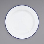 Crow Canyon Home V25BLA Vintage 8 Qt. White Round Enamelware Footed Basin with Black Rolled Rim