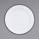 Crow Canyon Home V25BLA Vintage 8 Qt. White Round Enamelware Footed Basin with Black Rolled Rim