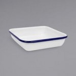Crow Canyon Home V25BLA Vintage 8 Qt. White Round Enamelware Footed Basin with Black Rolled Rim