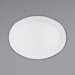 Crow Canyon Home V25BLA Vintage 8 Qt. White Round Enamelware Footed Basin with Black Rolled Rim