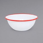 Crow Canyon Home V25BLA Vintage 8 Qt. White Round Enamelware Footed Basin with Black Rolled Rim