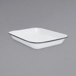 Crow Canyon Home V25BLA Vintage 8 Qt. White Round Enamelware Footed Basin with Black Rolled Rim