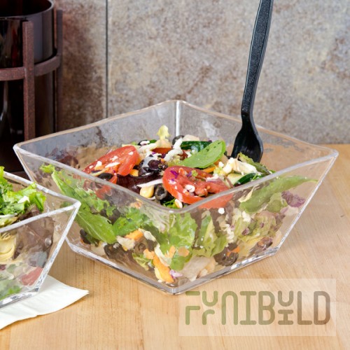 American Metalcraft CRGSQ73 58 oz. Square Clear Rain-Splashed Styrene Bowl