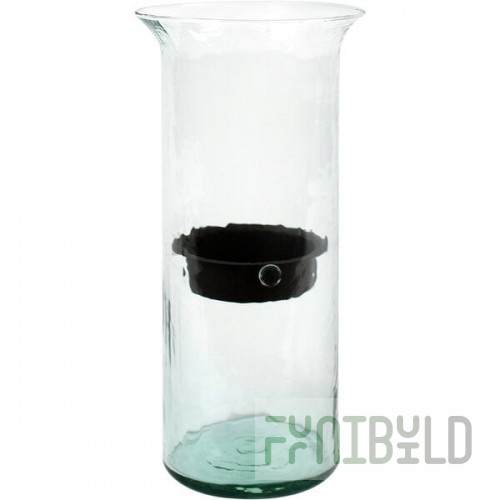 Kalalou Large Glass Cylindrical Hurricane Candle Holder with Rustic Metal Insert