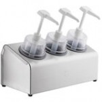 Steril-Sil 30 oz. 3-Compartment Stainless Steel Condiment Dispenser Kit with Black Cylinders and Dome Top Pump Lids Steril-Sil 30 oz. 3-Compartment Stainless Steel Condiment Dispenser Kit with Black Cylinders and Dome Top Pump Lids