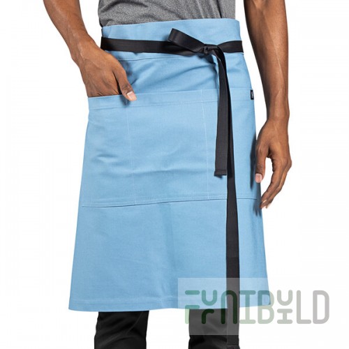 Uncommon Chef 3118 Blue Gray Customizable 100% Cotton Canvas Mod Waist Apron with Black Webbing and 3 Pockets - 24