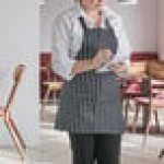 Choice Black and White Chalk Stripe Poly-Cotton Front of House Bib Apron with 3 Pockets - 25 Choice Black and White Chalk Stripe Poly-Cotton Front of House Bib Apron with 3 Pockets - 25