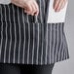 Choice Black and White Chalk Stripe Poly-Cotton Front of House Bib Apron with 3 Pockets - 25 Choice Black and White Chalk Stripe Poly-Cotton Front of House Bib Apron with 3 Pockets - 25