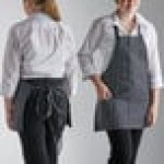 Choice Black and White Chalk Stripe Poly-Cotton Front of House Bib Apron with 3 Pockets - 25 Choice Black and White Chalk Stripe Poly-Cotton Front of House Bib Apron with 3 Pockets - 25