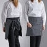 Choice Black and White Chalk Stripe Poly-Cotton Front of House Bib Apron with 3 Pockets - 25 Choice Black and White Chalk Stripe Poly-Cotton Front of House Bib Apron with 3 Pockets - 25