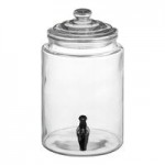 Acopa 5 Gallon Curved Glass Beverage Dispenser with Glass Lid and Wood Base