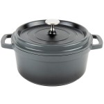 GET Heiss 2.5 Qt. Gray Enamel Coated Cast Aluminum Round Dutch Oven with Lid CA-011-GR/BK/CC GET Heiss 2.5 Qt. Gray Enamel Coated Cast Aluminum Round Dutch Oven with Lid CA-011-GR/BK/CC