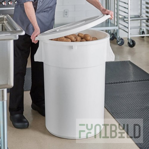 Baker's Lane 44 Gallon / 700 Cup White Round Ingredient Storage Bin with White Snap-On Lid