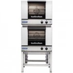 Moffat E23M3/2 Turbofan Double Deck Half Size Electric Convection Oven with Mechanical Controls and Stainless Steel Stand - 208V, 1 Phase, 5.4 kW Moffat E23M3/2 Turbofan Double Deck Half Size Electric Convection Oven with Mechanical Controls and Stainless Steel Stand - 208V, 1 Phase, 5.4 kW