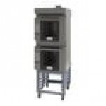 Cadco Bakerlux Station BLS-4HLD-2H Double Stacked 4-Shelf Half Size Heavy-Duty Digital Countertop Convection Ovens with LED Control Panels, Ventless Hood, and Stand - 208-240V Cadco Bakerlux Station BLS-4HLD-2H Double Stacked 4-Shelf Half Size Heavy-Duty Digital Countertop Convection Ovens with LED Control Panels, Ventless Hood, and Stand - 208-240V