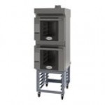 Cadco Bakerlux Station BLS-4HLD-2H Double Stacked 4-Shelf Half Size Heavy-Duty Digital Countertop Convection Ovens with LED Control Panels, Ventless Hood, and Stand - 208-240V Cadco Bakerlux Station BLS-4HLD-2H Double Stacked 4-Shelf Half Size Heavy-Duty Digital Countertop Convection Ovens with LED Control Panels, Ventless Hood, and Stand - 208-240V