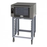 Cadco Bakerlux Station BLS-4HLD-2H Double Stacked 4-Shelf Half Size Heavy-Duty Digital Countertop Convection Ovens with LED Control Panels, Ventless Hood, and Stand - 208-240V Cadco Bakerlux Station BLS-4HLD-2H Double Stacked 4-Shelf Half Size Heavy-Duty Digital Countertop Convection Ovens with LED Control Panels, Ventless Hood, and Stand - 208-240V