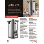 Avantco CU100ETL 100 Cup (500 oz.) Double Wall Stainless Steel Coffee Urn / Coffee Percolator - 1500W, ETL Avantco CU100ETL 100 Cup (500 oz.) Double Wall Stainless Steel Coffee Urn / Coffee Percolator - 1500W, ETL