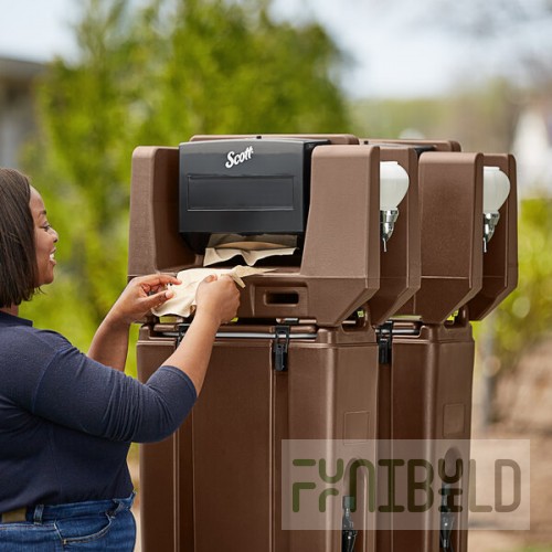 Cambro 2.5 Gallon Dark Brown Portable Handwash Station with Soap and Multi Fold Paper Towel Dispenser
