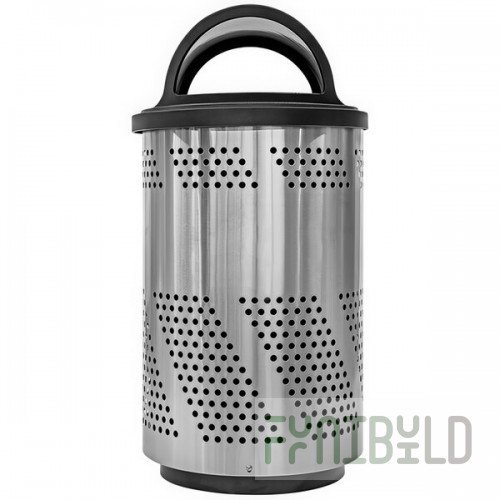 Ex-Cell Kaiser Arena 51 Series ARENA-X51 SS/BLK 51 Gallon Stainless Steel Customizable Outdoor Trash Can with Hooded Rain Top