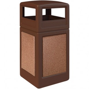 Commercial Zone 720425K StoneTec 42 Gallon Square Brown Decorative Trash Can with Sedona Panels and Dome Lid