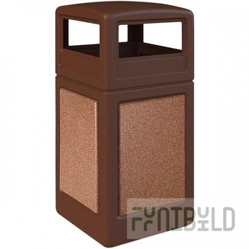 Commercial Zone 720425K StoneTec 42 Gallon Square Brown Decorative Trash Can with Sedona Panels and Dome Lid