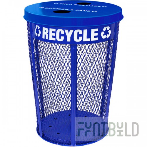 Witt Industries EXP-52NPBL-FTR 48 Gallon Blue Steel Mesh Round Outdoor Recycling Bin with Two Hole Flat Top Lid