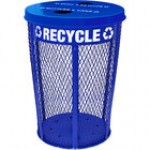 Witt Industries EXP-52NPBL-FTR 48 Gallon Blue Steel Mesh Round Outdoor Recycling Bin with Two Hole Flat Top Lid Witt Industries EXP-52NPBL-FTR 48 Gallon Blue Steel Mesh Round Outdoor Recycling Bin with Two Hole Flat Top Lid