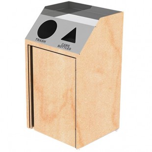 Lakeside 4412HRM Stainless Steel Rectangular Refuse / Recycling Station with Front Access and Hard Rock Maple Laminate Finish - 26 1/2