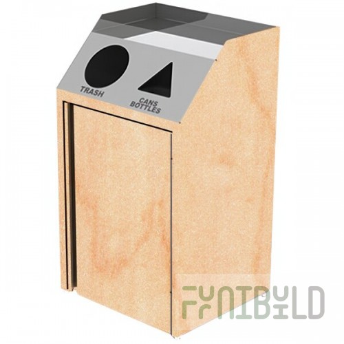 Lakeside 4412HRM Stainless Steel Rectangular Refuse / Recycling Station with Front Access and Hard Rock Maple Laminate Finish - 26 1/2