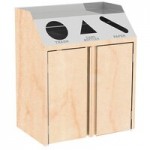 Lakeside 4412HRM Stainless Steel Rectangular Refuse / Recycling Station with Front Access and Hard Rock Maple Laminate Finish - 26 1/2 Lakeside 4412HRM Stainless Steel Rectangular Refuse / Recycling Station with Front Access and Hard Rock Maple Laminate Finish - 26 1/2