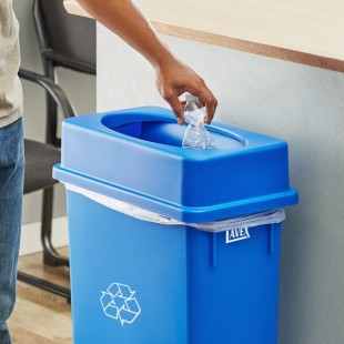 Lavex Blue Slim Rectangular Trash Can Drop Shot Lid Lavex Blue Slim Rectangular Trash Can Drop Shot Lid
