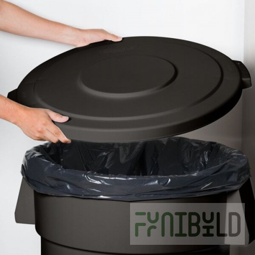 Carlisle 84104503 Bronco 44 Gallon Black Flat Round Trash Can Lid