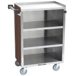 Lakeside 815W 4 Shelf Medium Duty Stainless Steel Utility Cart with Enclosed Base and Walnut Finish - 16 7/8