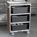 Lakeside 815W 4 Shelf Medium Duty Stainless Steel Utility Cart with Enclosed Base and Walnut Finish - 16 7/8