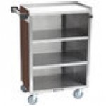 Lakeside 815W 4 Shelf Medium Duty Stainless Steel Utility Cart with Enclosed Base and Walnut Finish - 16 7/8
