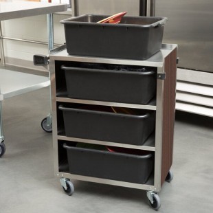 Lakeside 615W 4 Shelf Standard Duty Stainless Steel Utility Cart with Enclosed Base and Walnut Finish - 16 1/2